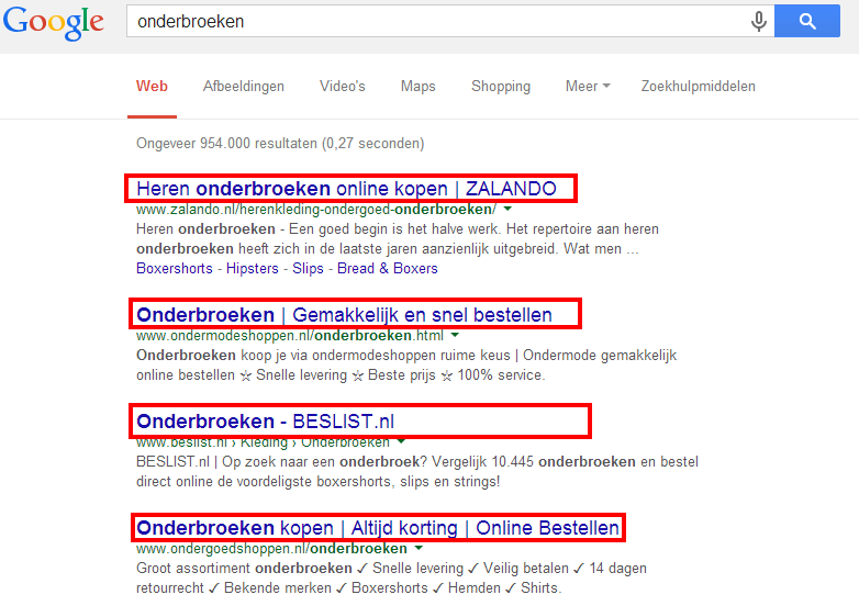 Voorbeeld verschillende SEO titels